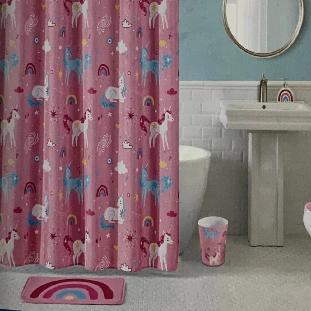 Matt & Maddie Unicorn Rainbow Fabric Shower Curtain 70 X 72 In Multicolor Pink